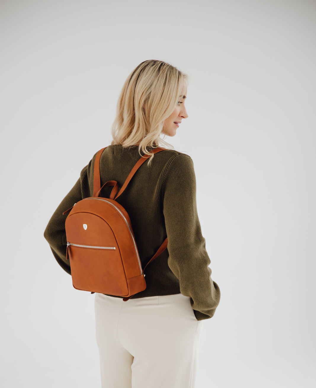 Damenrucksack Lederrucksack 10 Zoll Leder cognac