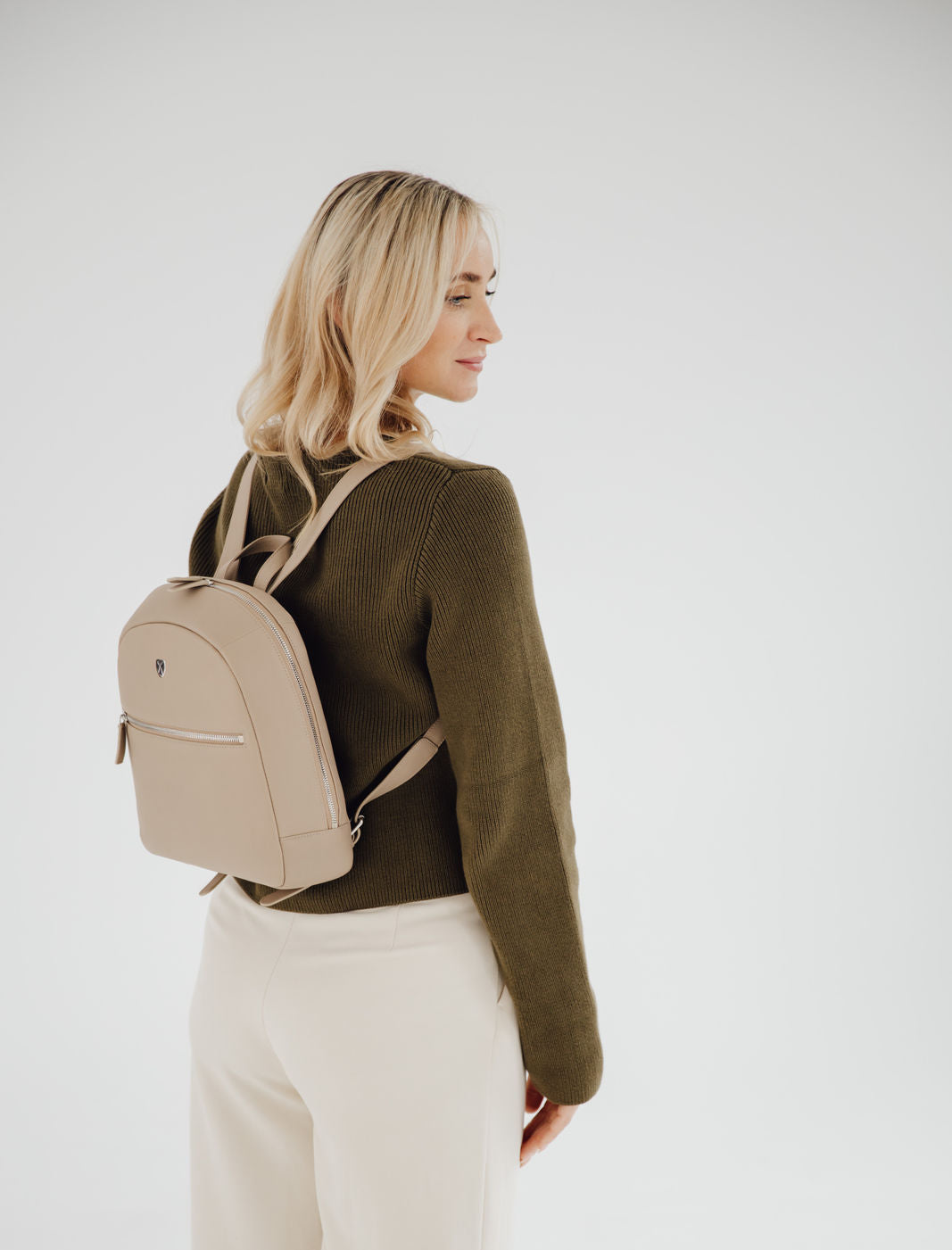 Damenrucksack Lederrucksack 10 Zoll glattes Leder beige - Corf Offermann