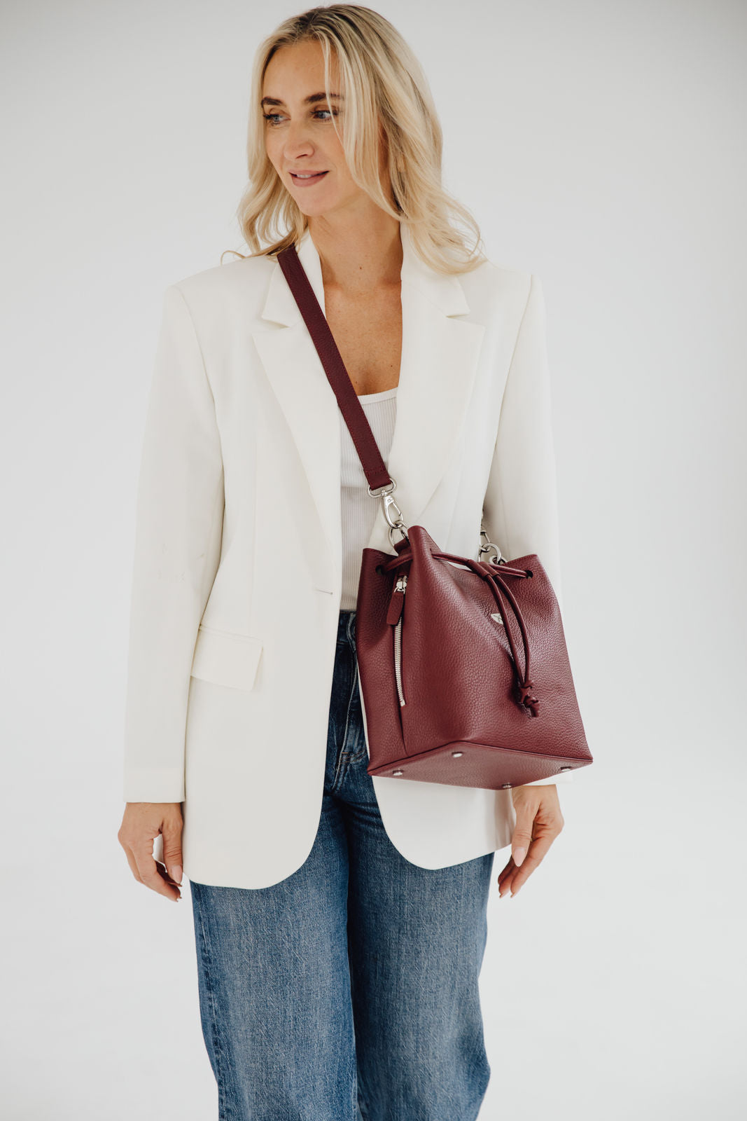Handtasche Umhängetasche 10 Zoll Leder bordeauxrot