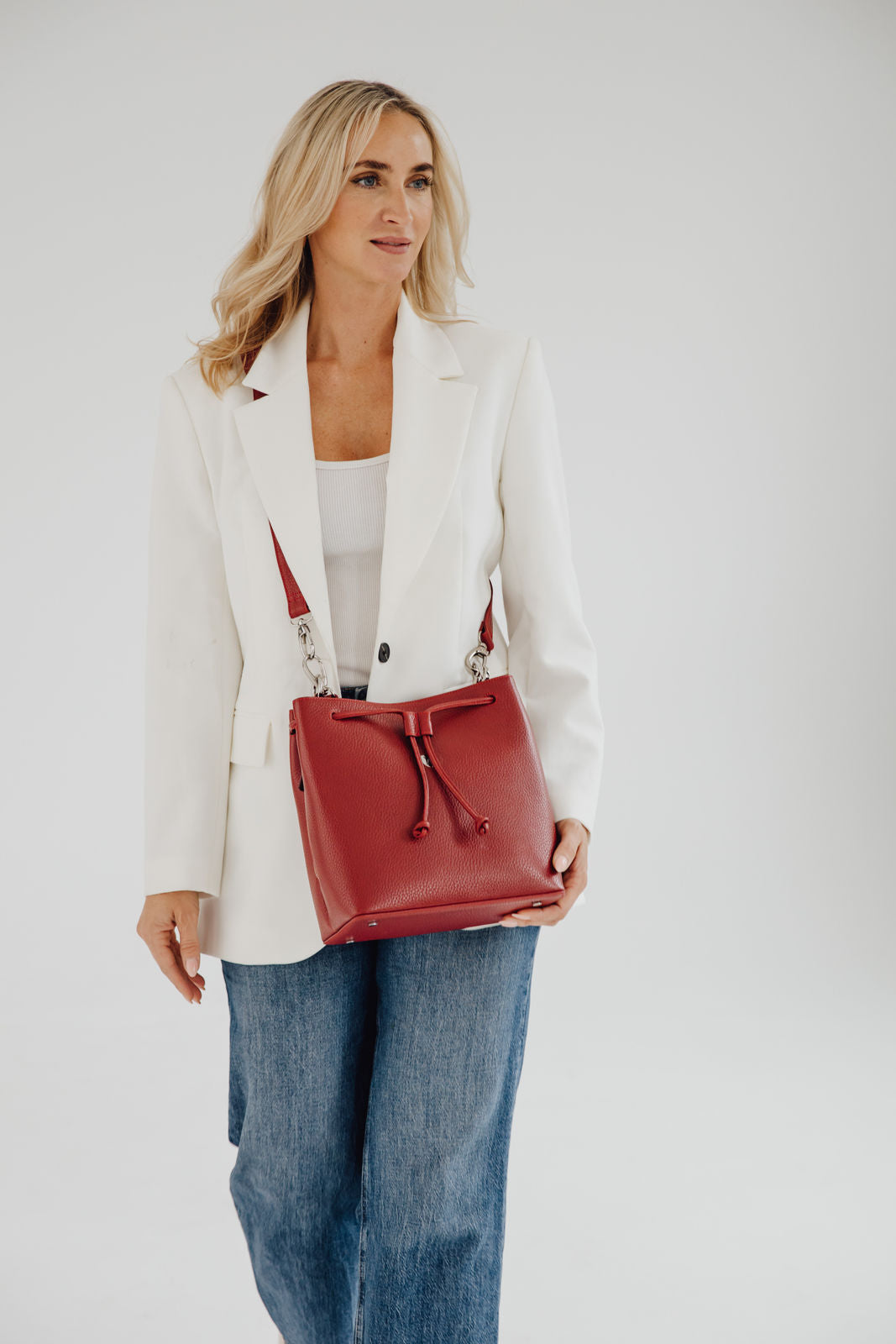Handtasche Umhängetasche 10 Zoll Leder rot