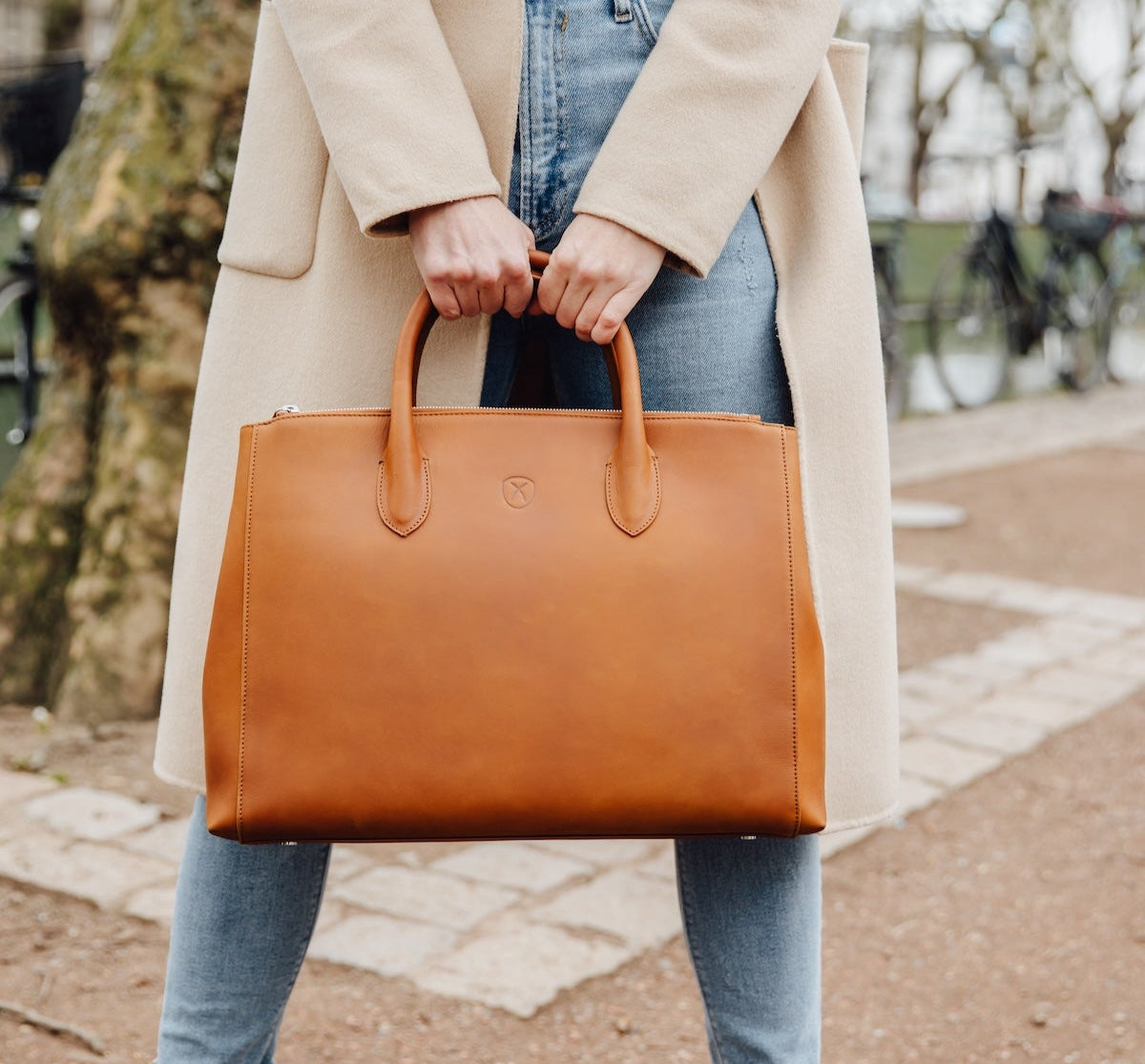 Damen Businesstasche Handtasche 15 Zoll Leder cognac