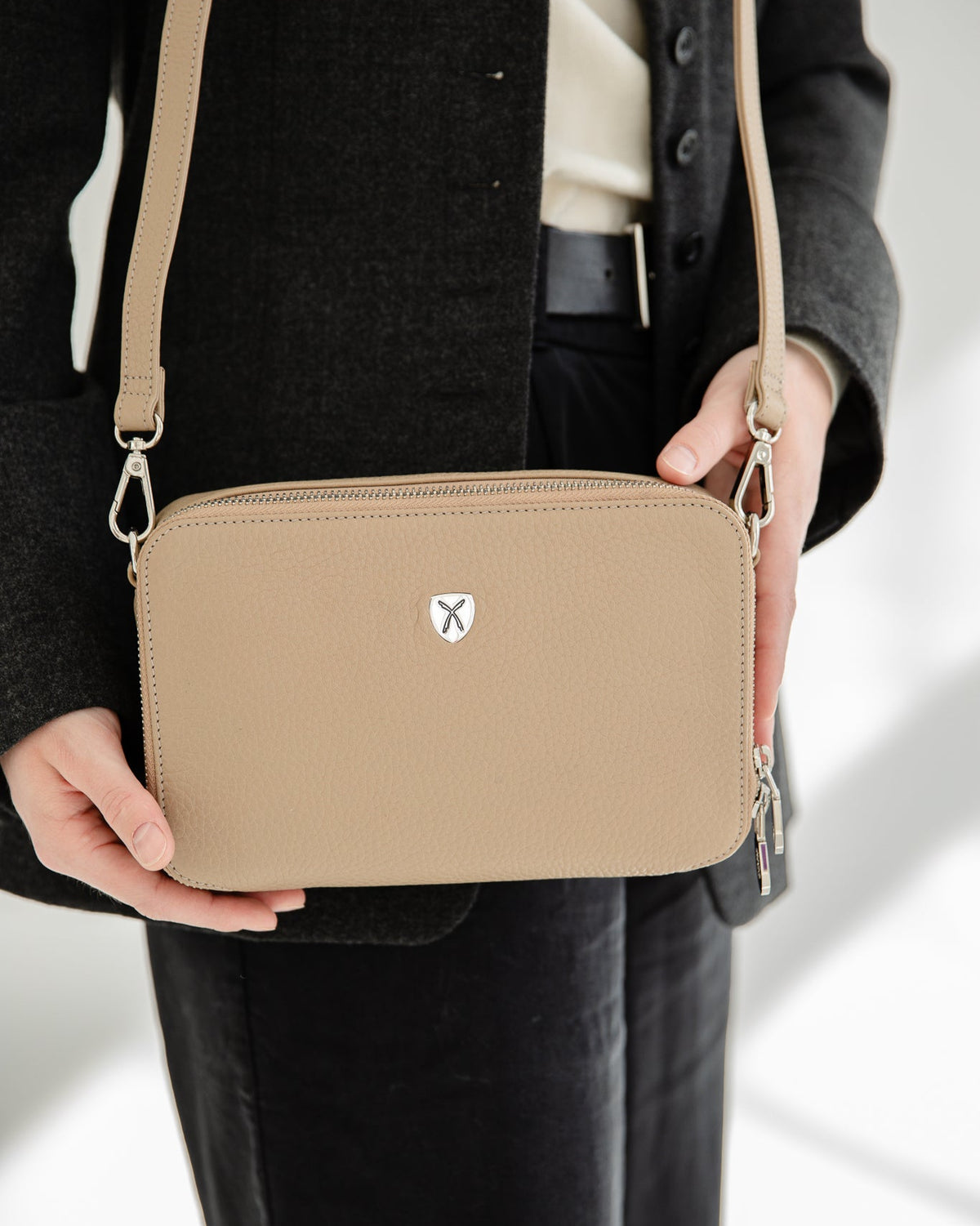 Handtasche glattes Leder beige - Corf Offermann