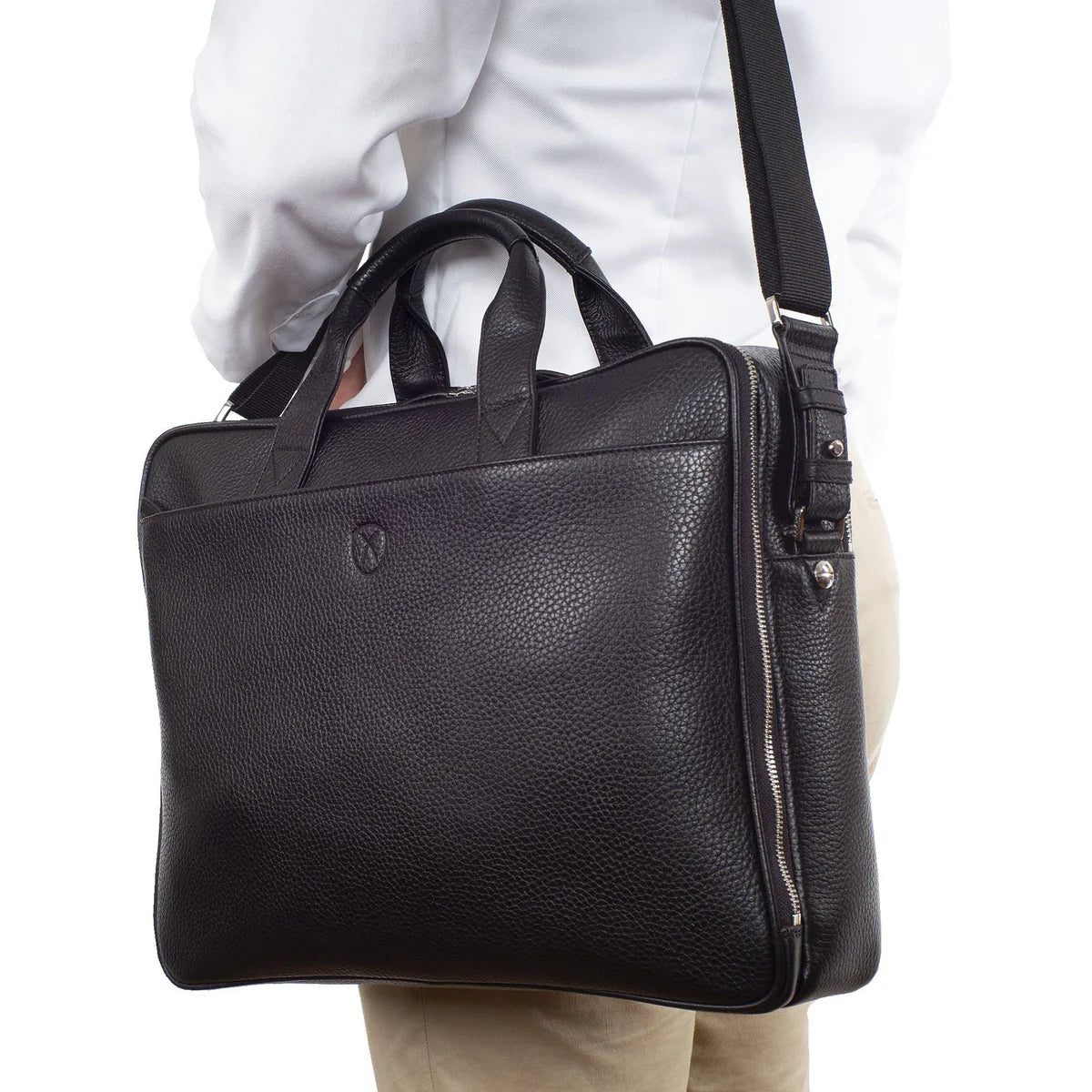Laptoptasche Businesstasche 17 Zoll Leder schwarz 2 große Fächer