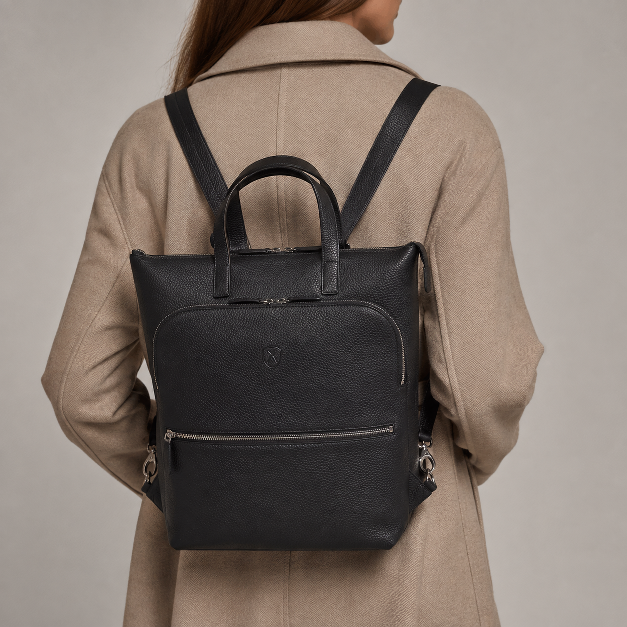 Shopper Rucksack 15 Zoll Leder schwarz